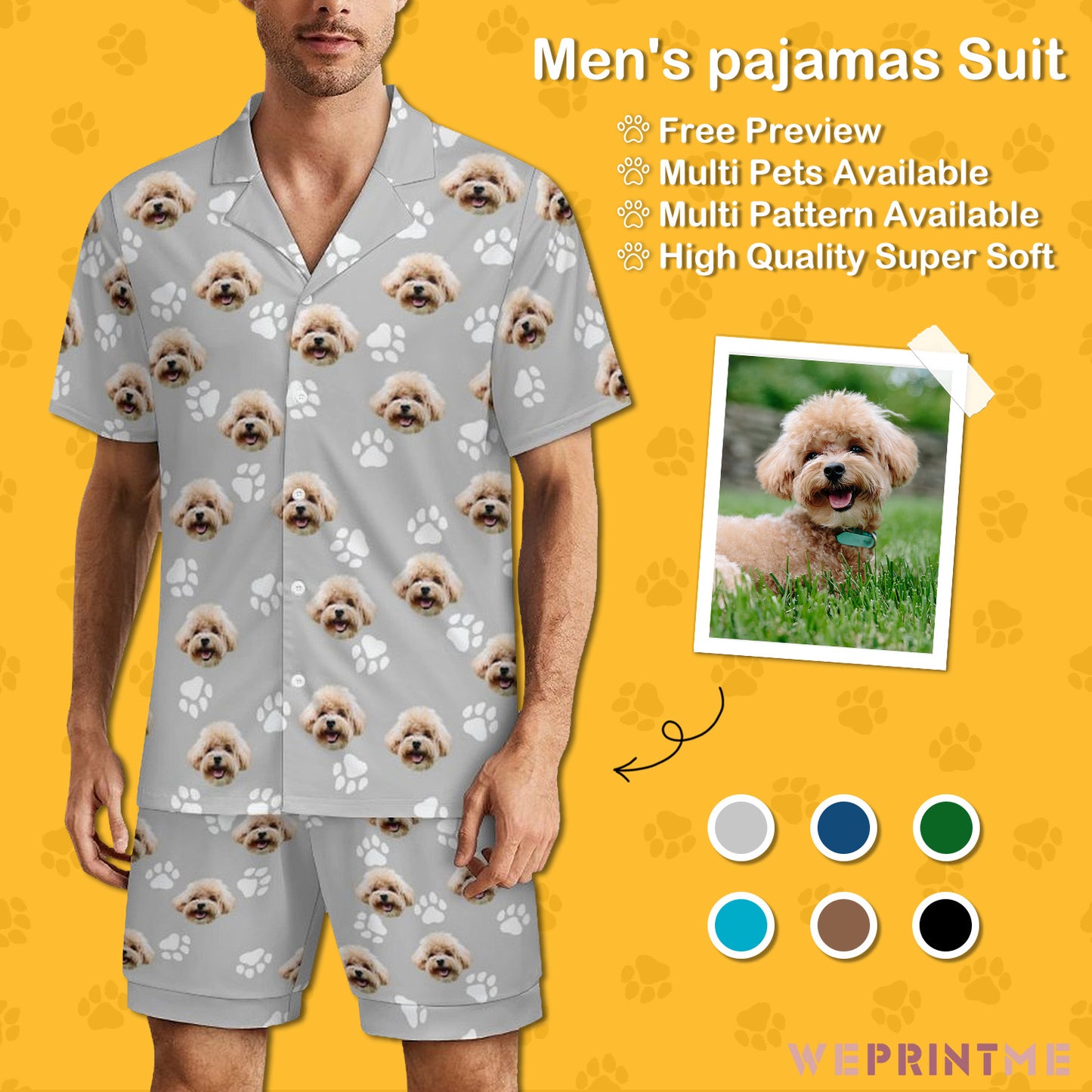 Custom Pet Face Paws Men's Short Pajama Set-WEPRINTME-1