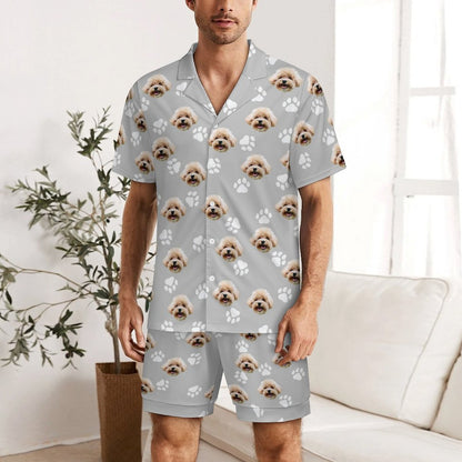 Custom Pet Face Paws Men's Short Pajama Set-WEPRINTME-2