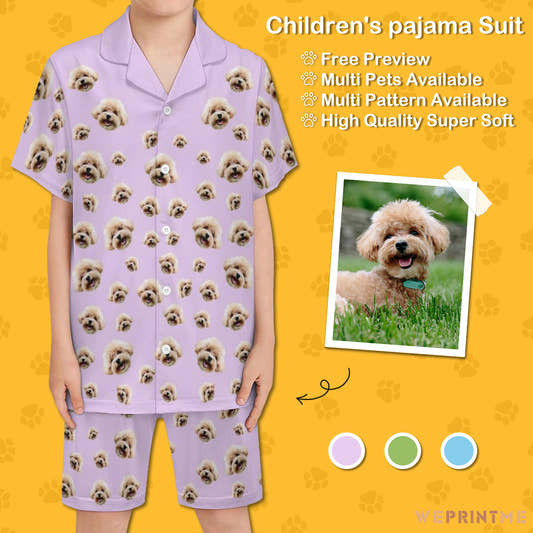 Custom Pet Face Pet Everywhere Kids Short Pajama Set-WePrintMe-1