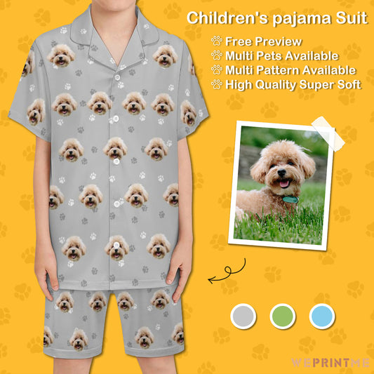 Custom Pet Face Pet and Paws Kids Short Pajama Set-WEPRINTME-1