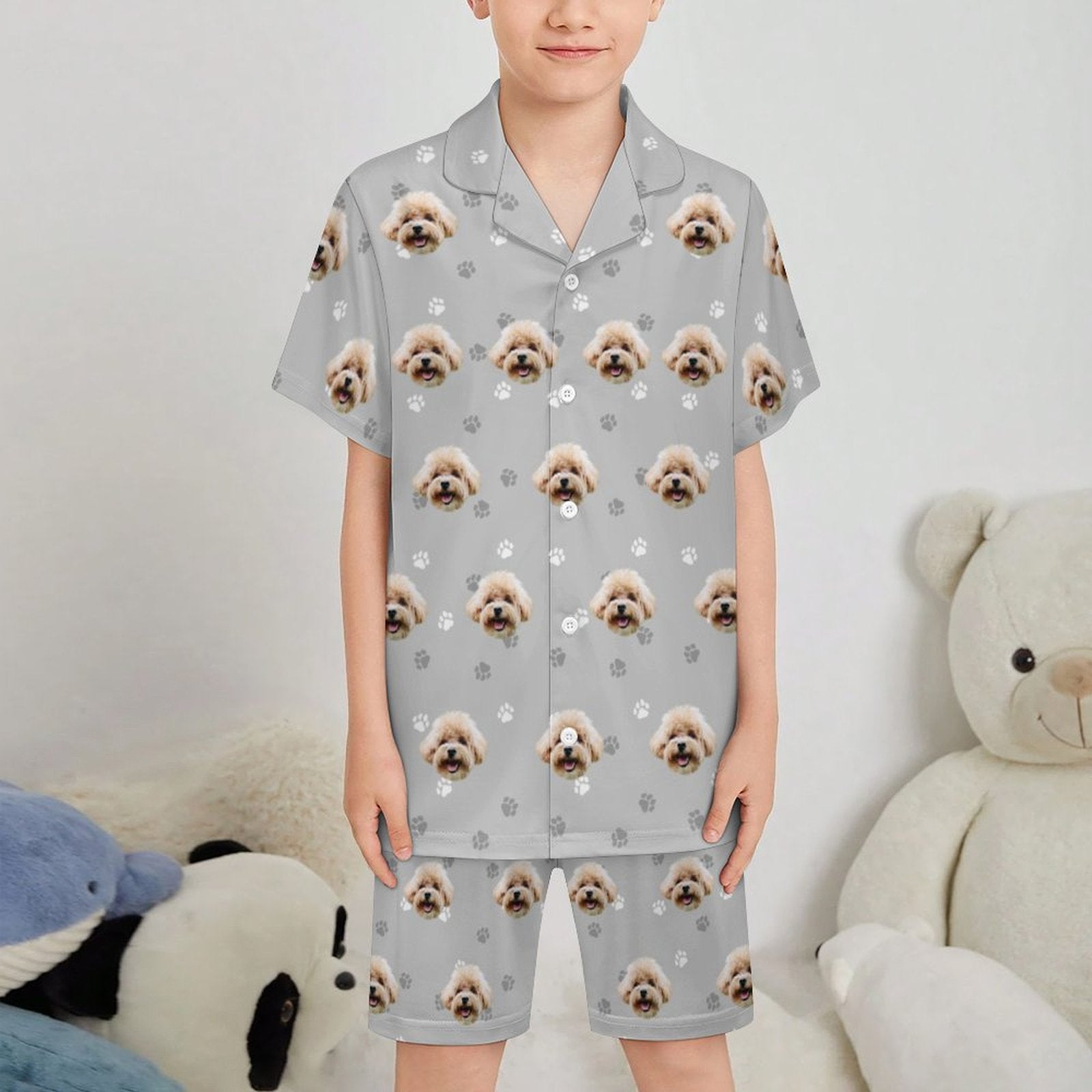 Custom Pet Face Pet and Paws Kids Short Pajama Set-WEPRINTME-2