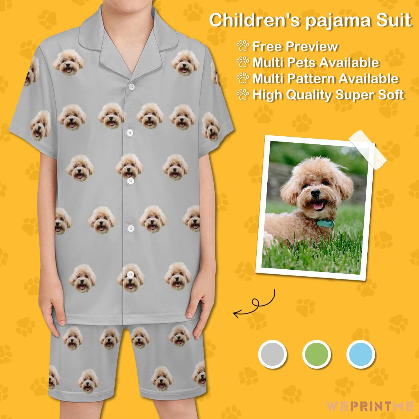 Custom Pet Face Pet and Paws Kids Short Pajama Set-WEPRINTME-7