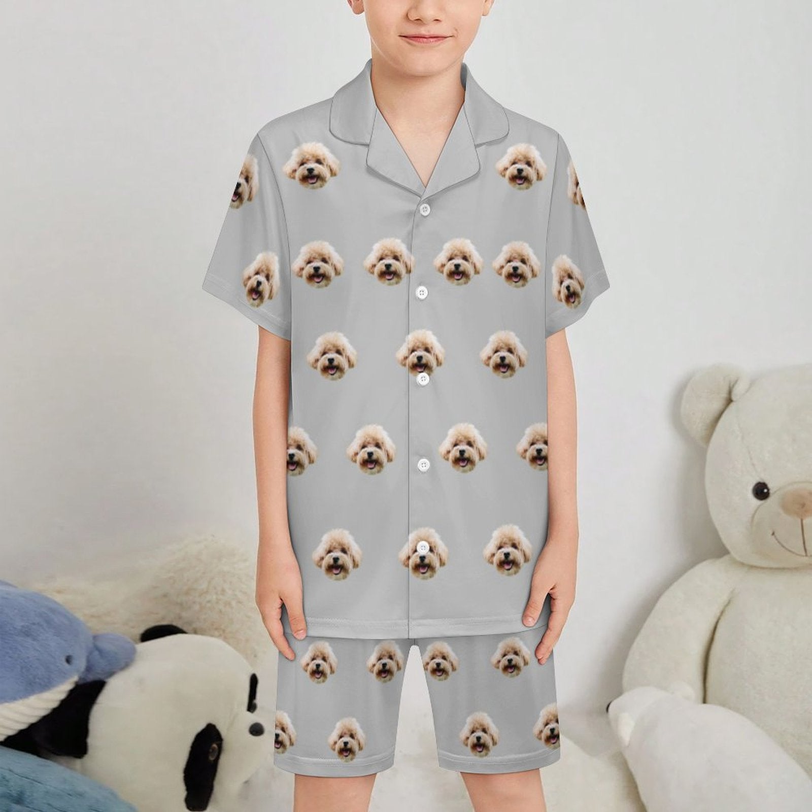 Custom Pet Face Pet and Paws Kids Short Pajama Set-WEPRINTME-8