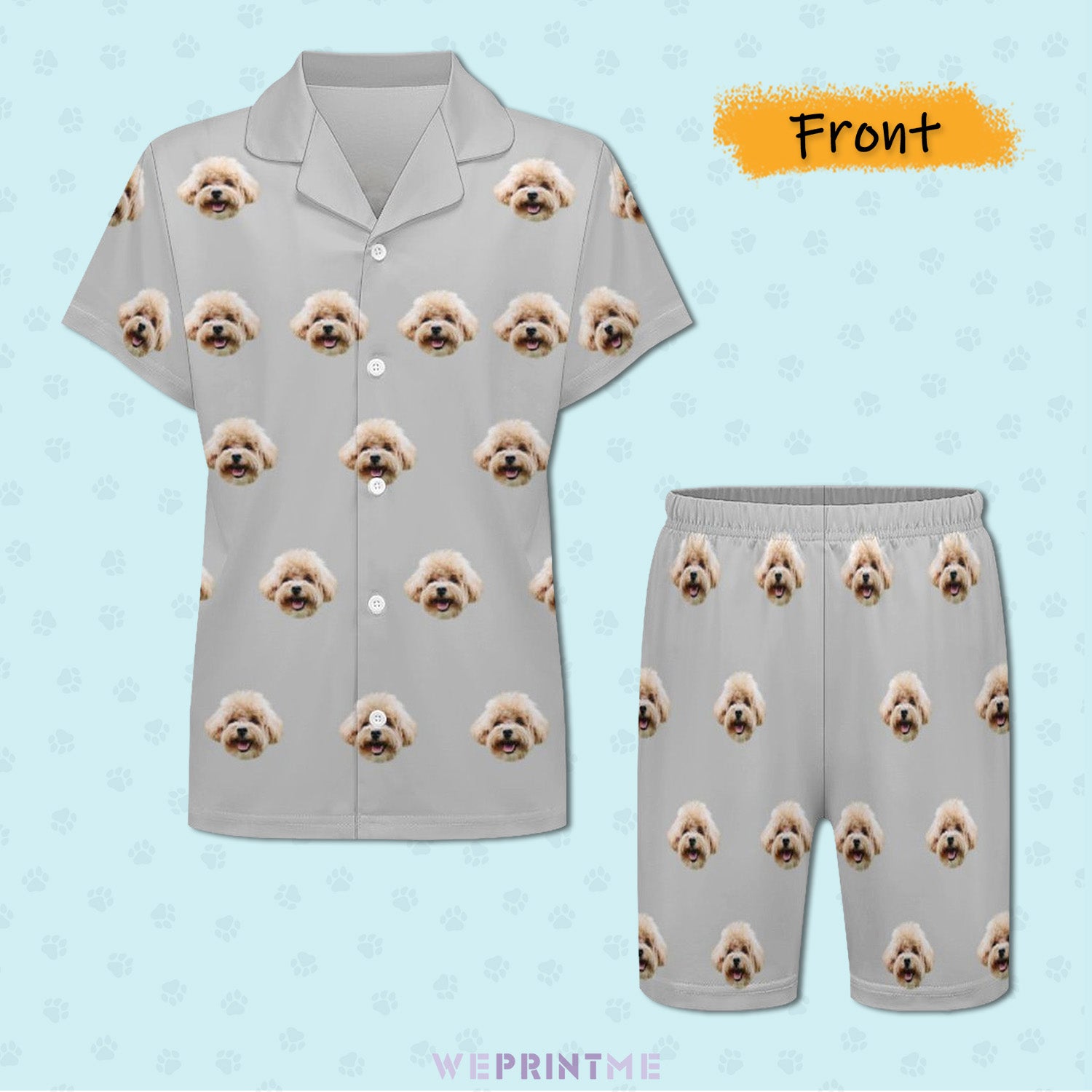 Custom Pet Face Pet and Paws Kids Short Pajama Set-WEPRINTME-9