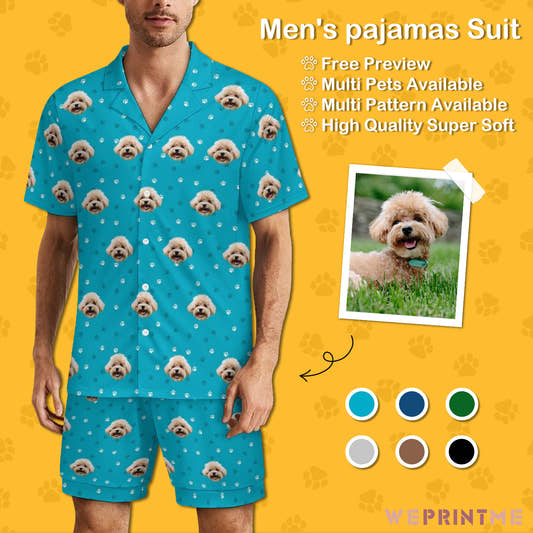Custom Pet Face Pet and Paws Men's Short Pajama Set-WePrintMe-1