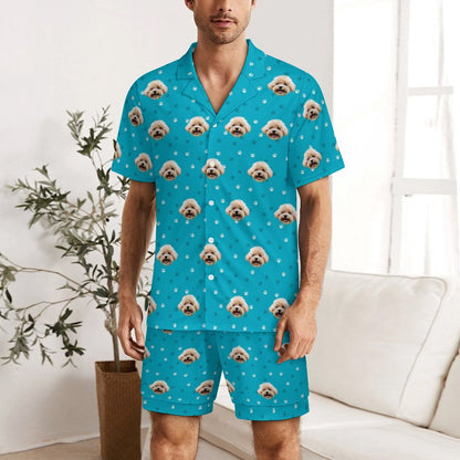 Custom Pet Face Pet and Paws Men's Short Pajama Set-WEPRINTME-2