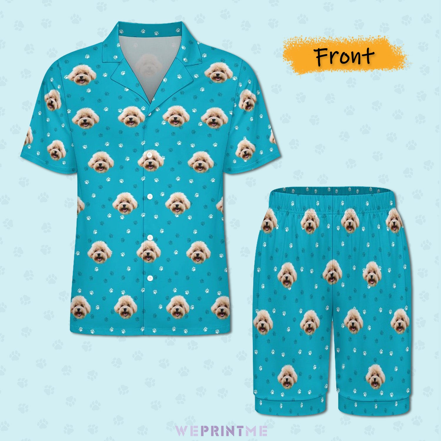 Custom Pet Face Pet and Paws Men's Short Pajama Set-WEPRINTME-3