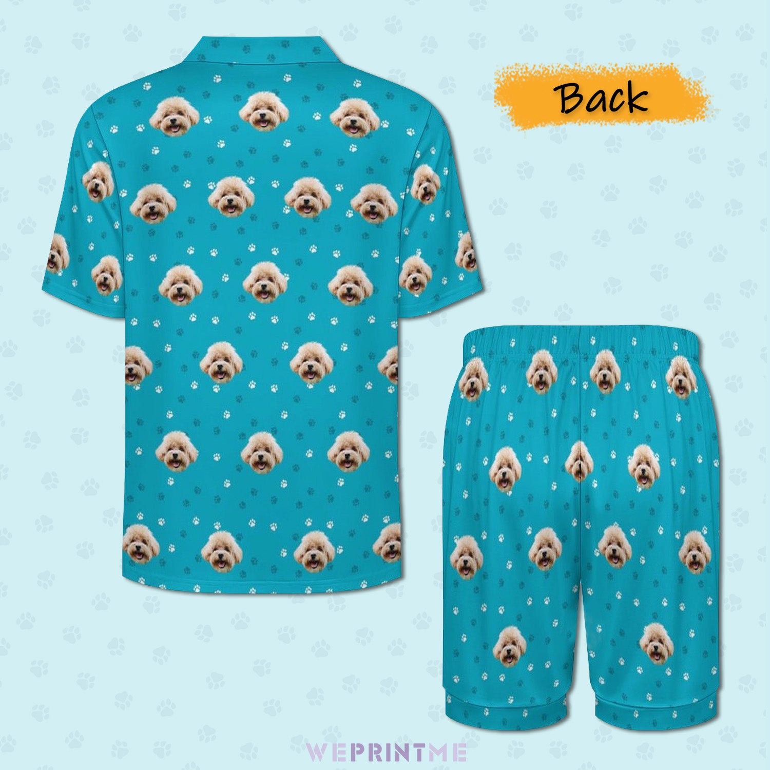 Custom Pet Face Pet and Paws Men's Short Pajama Set-WEPRINTME-4