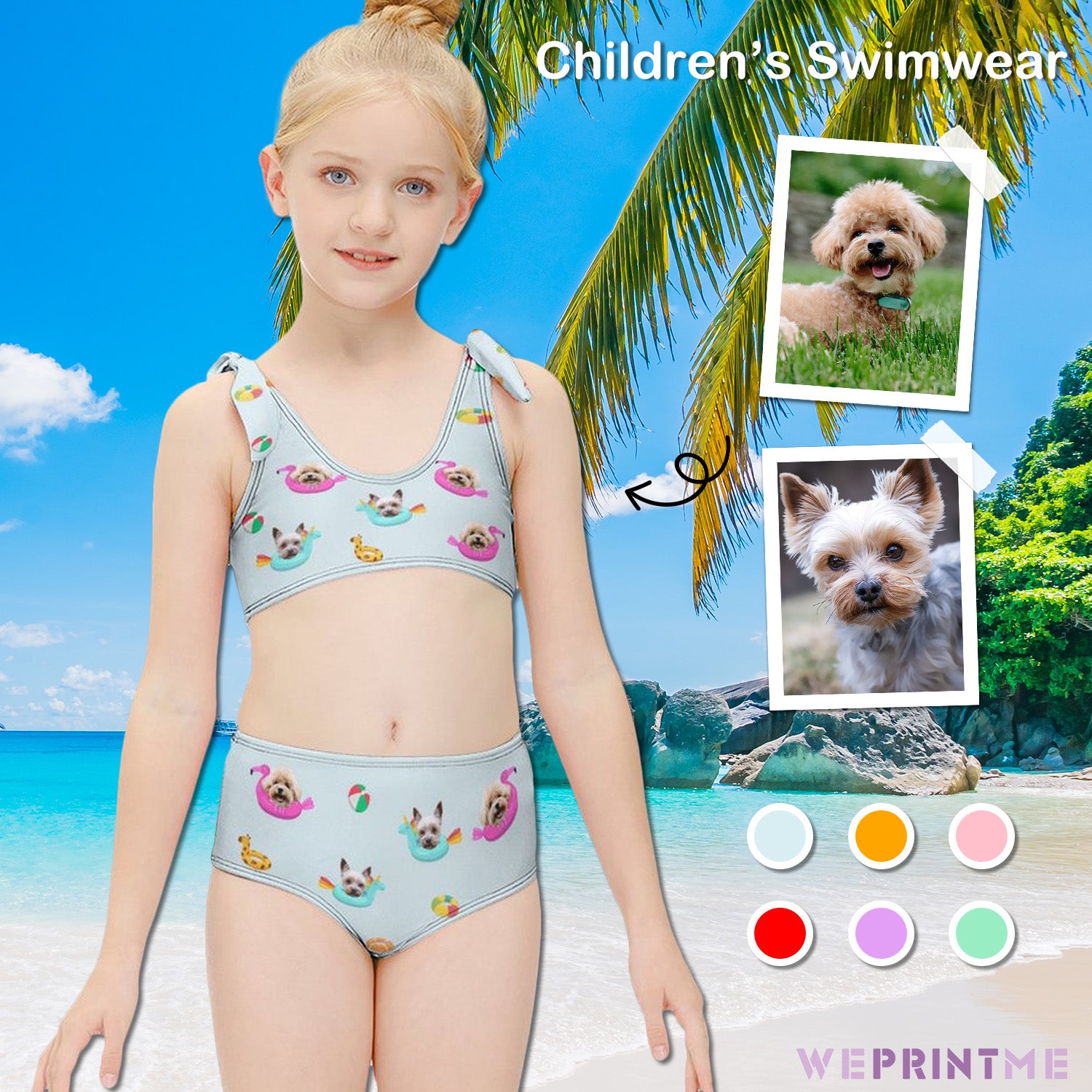 Custom Pet Face Pool Girls Strappy Swimsuit-WEPRINTME-1