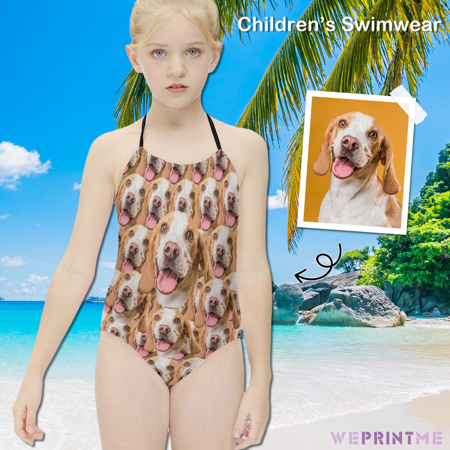 Custom Pet Face Seamless Childrens One-Piece Swimsuit-WEPRINTME-1