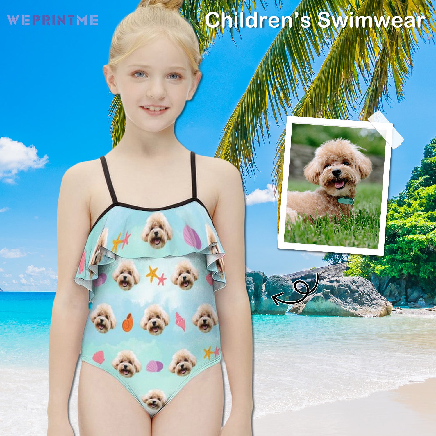 Custom Pet Face Shell Girls Ruffled Swimwear-WEPRINTME-1