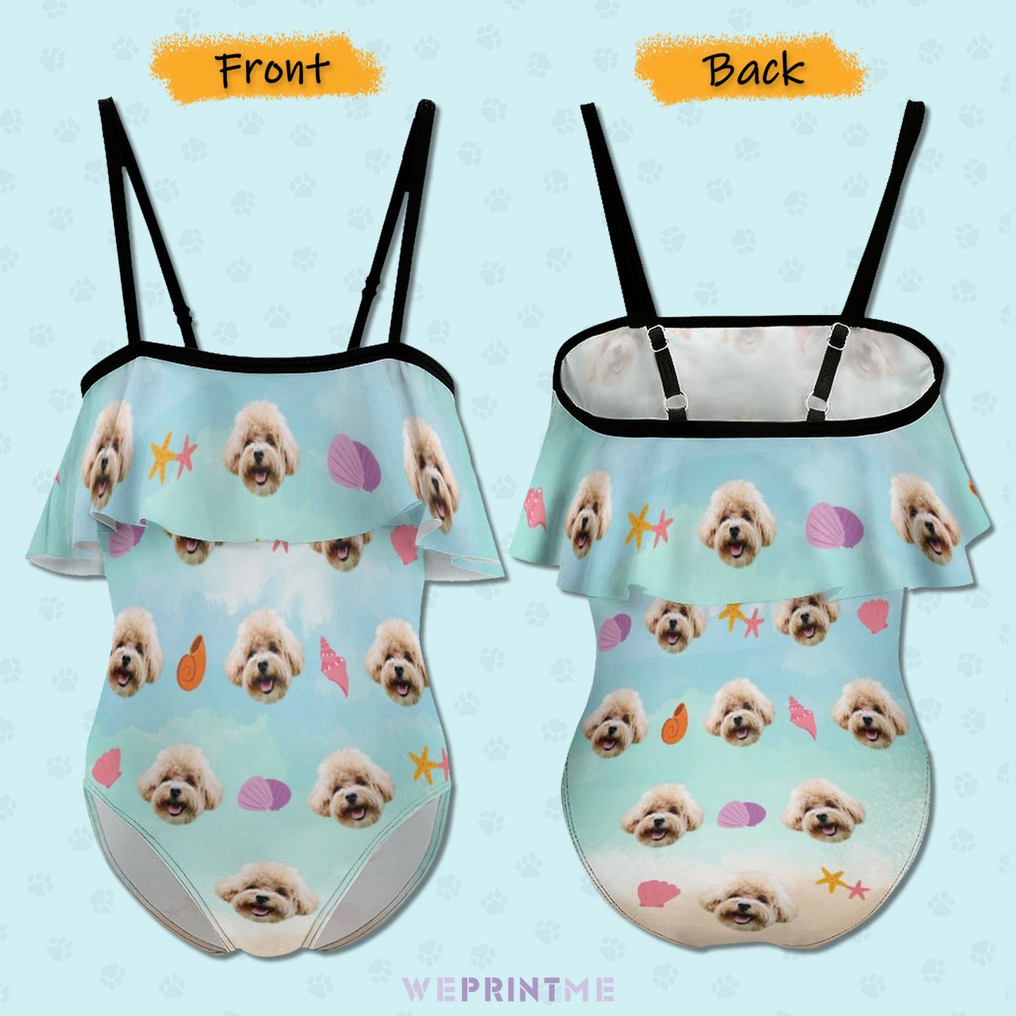Custom Pet Face Shell Girls Ruffled Swimwear-WEPRINTME-2
