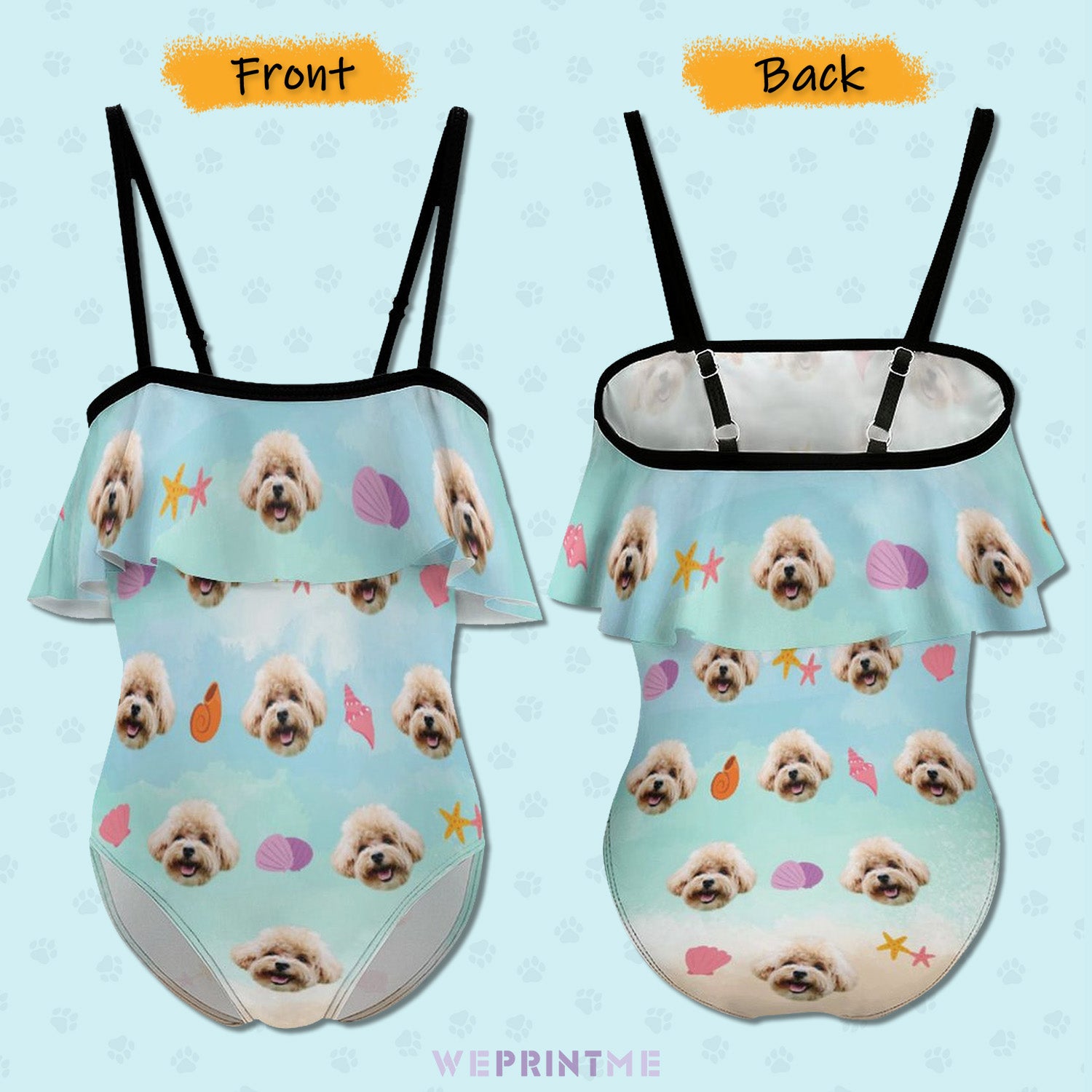 Custom Pet Face Shell Girls Ruffled Swimwear-WEPRINTME-2