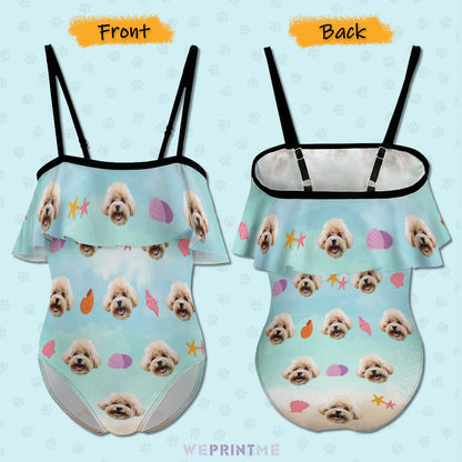 Custom Pet Face Shell Girls Ruffled Swimwear-WEPRINTME-2