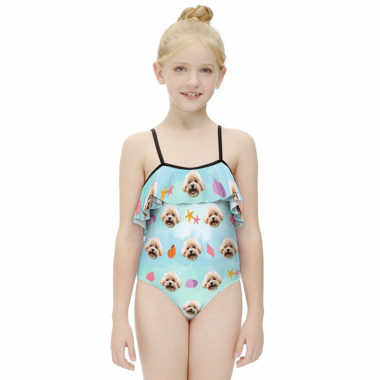 Custom Pet Face Shell Girls Ruffled Swimwear-WEPRINTME-3
