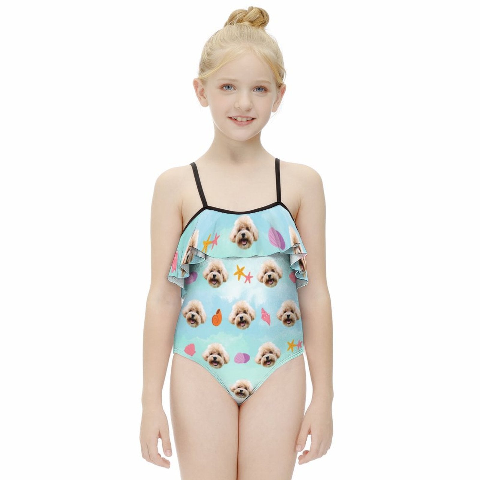 Custom Pet Face Shell Girls Ruffled Swimwear-WEPRINTME-3