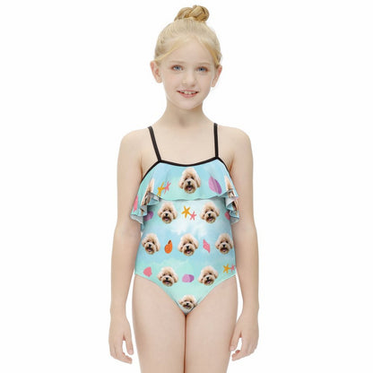 Custom Pet Face Shell Girls Ruffled Swimwear-WEPRINTME-3