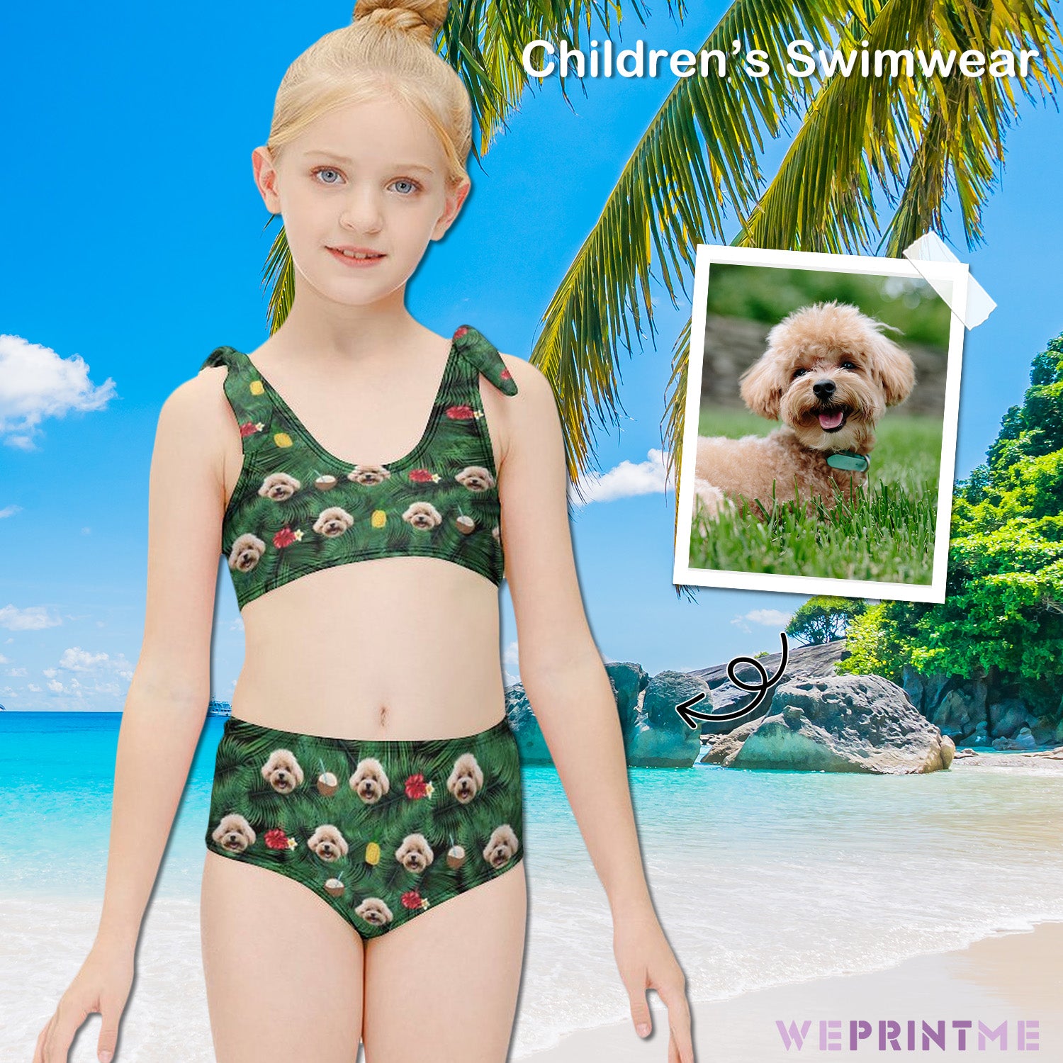 Custom Pet Face Summer Girls Strappy Swimsuit-WEPRINTME-1