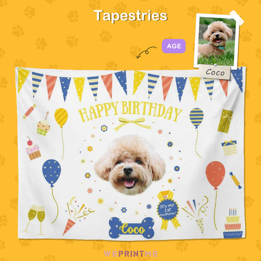 Custom Pet Face Tapestries Happy Birthday Tapestries-WEPRINTME-1