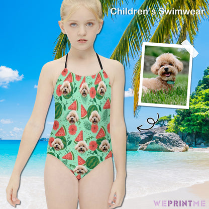 Custom Pet Face Watermelon Childrens One-Piece Swimsuit-WEPRINTME-1