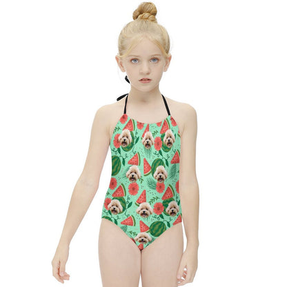 Custom Pet Face Watermelon Childrens One-Piece Swimsuit-WEPRINTME-3