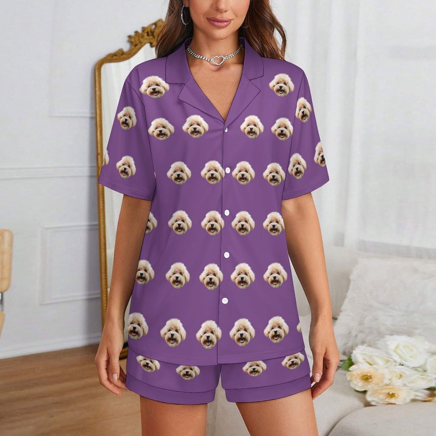 Custom Pet Face Women's Short Pajama Set-WEPRINTME-2