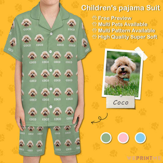 Custom Pet Face and Name Kids Short Pajama Set-WEPRINTME-1