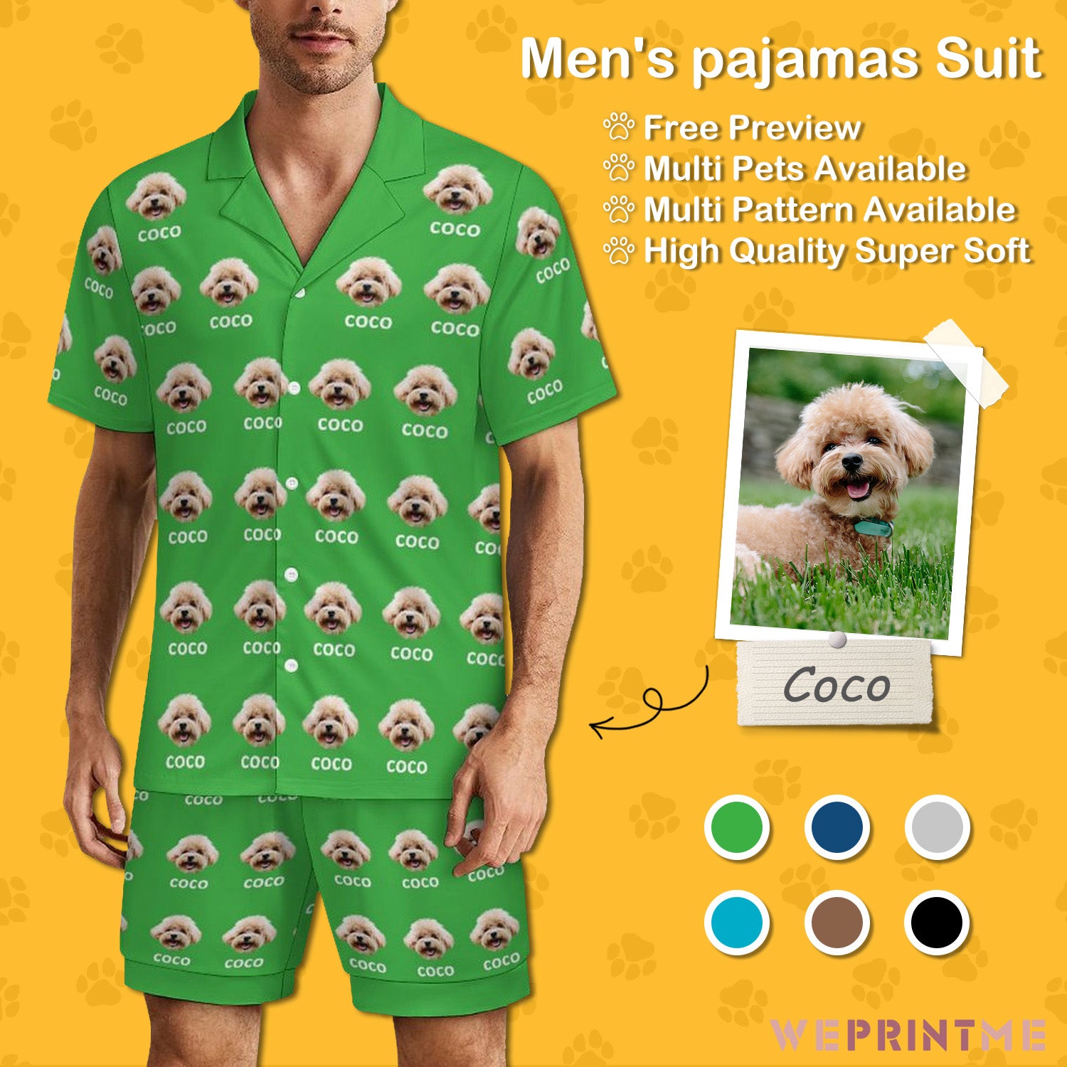 Custom Pet Face and Name Men's Short Pajama Set-WEPRINTME-1
