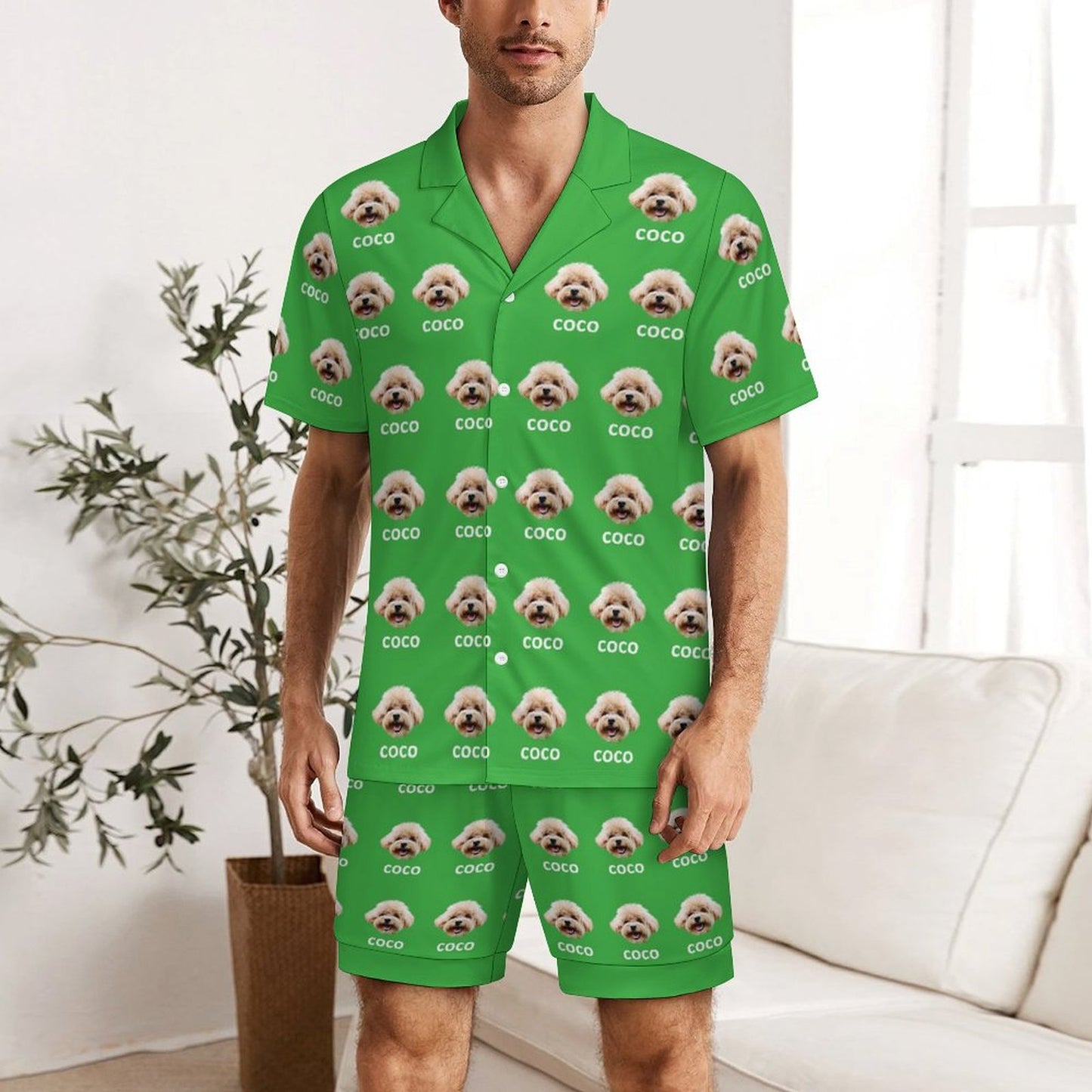 Custom Pet Face and Name Men's Short Pajama Set-WEPRINTME-2