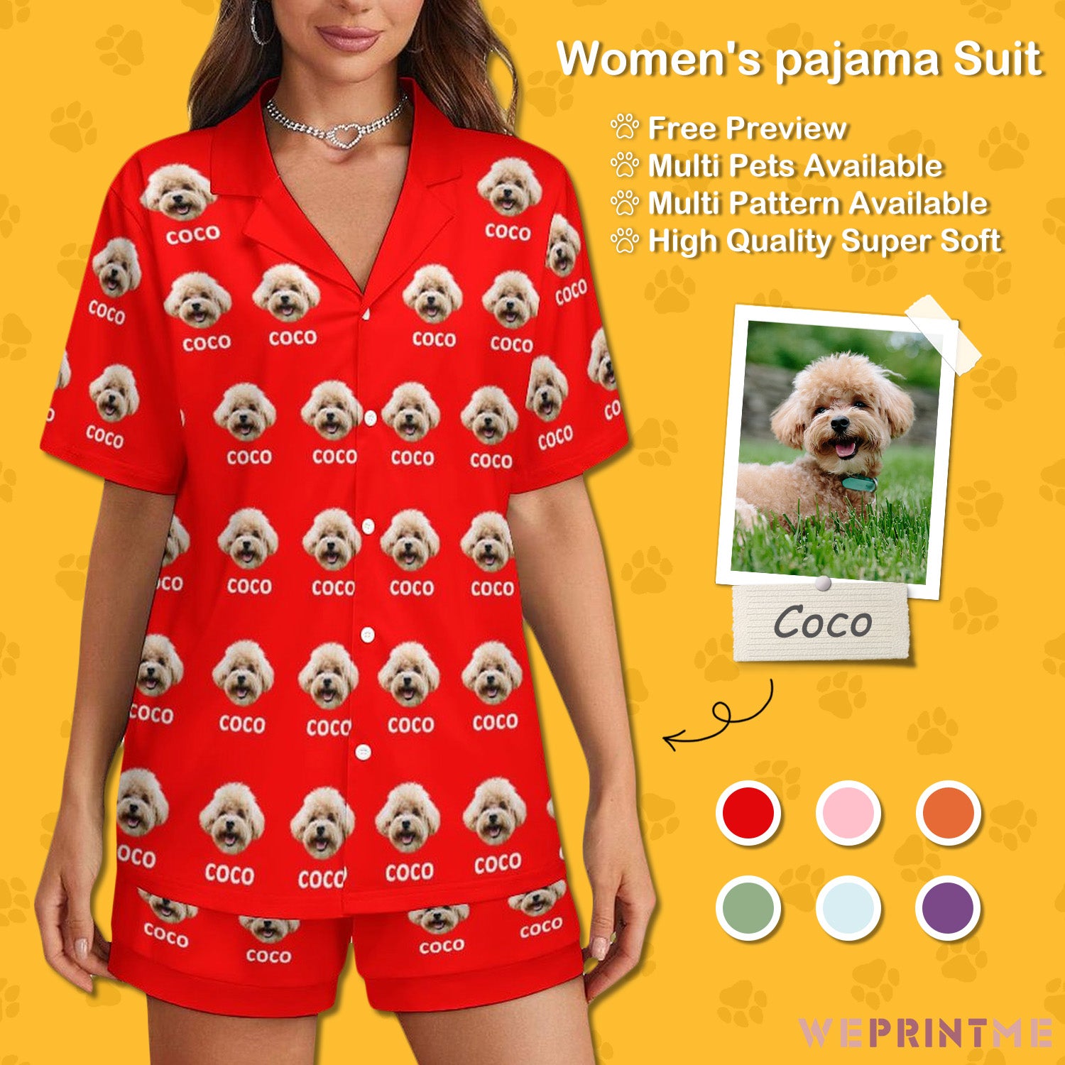 Custom Pet Face and Name Women's Short Pajama Set-WEPRINTME-1