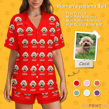 Custom Pet Face and Name Women's Short Pajama Set-WEPRINTME-1