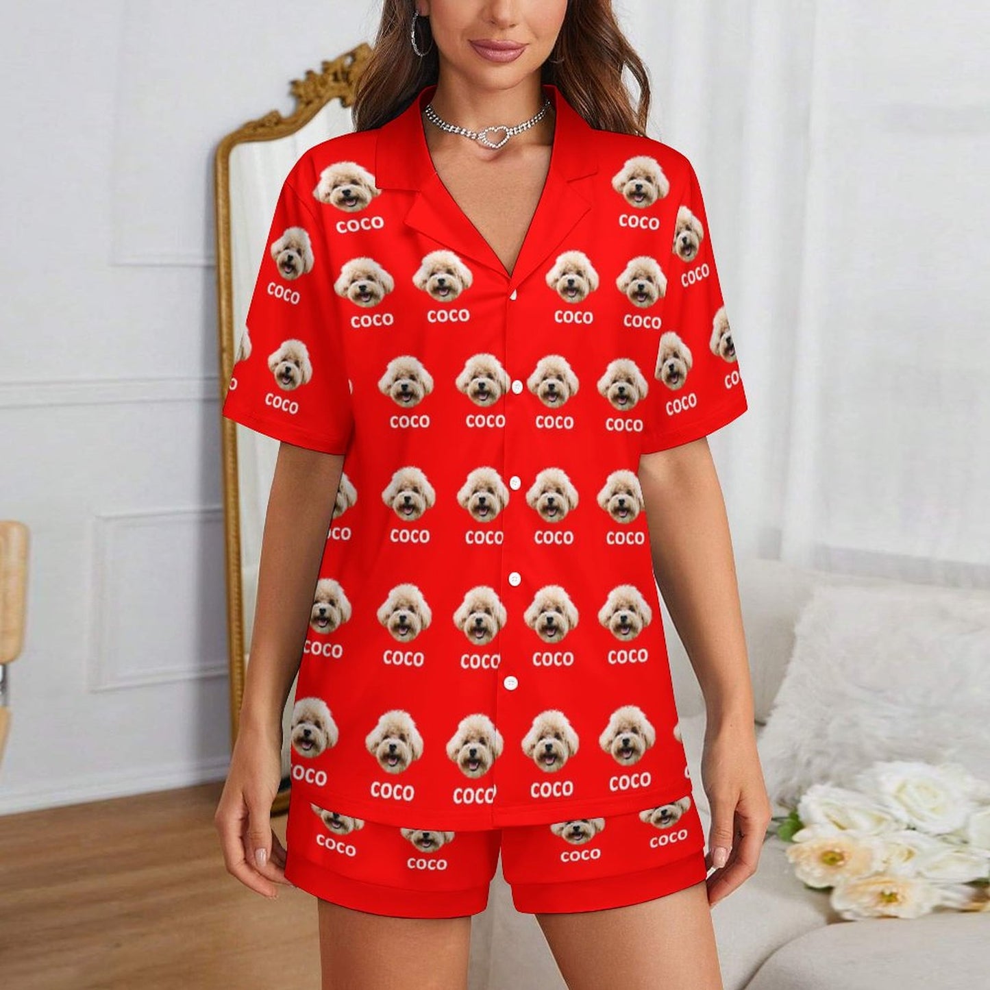 Custom Pet Face and Name Women's Short Pajama Set-WEPRINTME-2