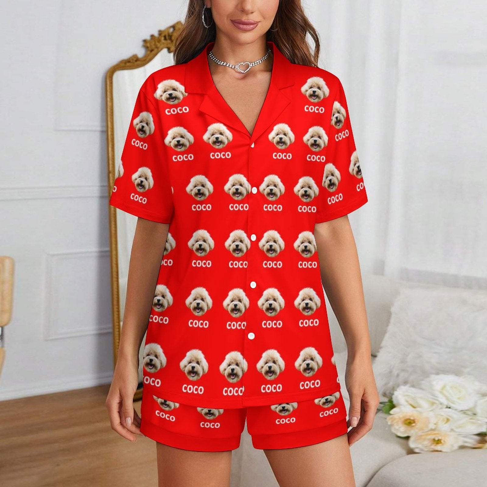 Custom Pet Face and Name Women's Short Pajama Set-WEPRINTME-2