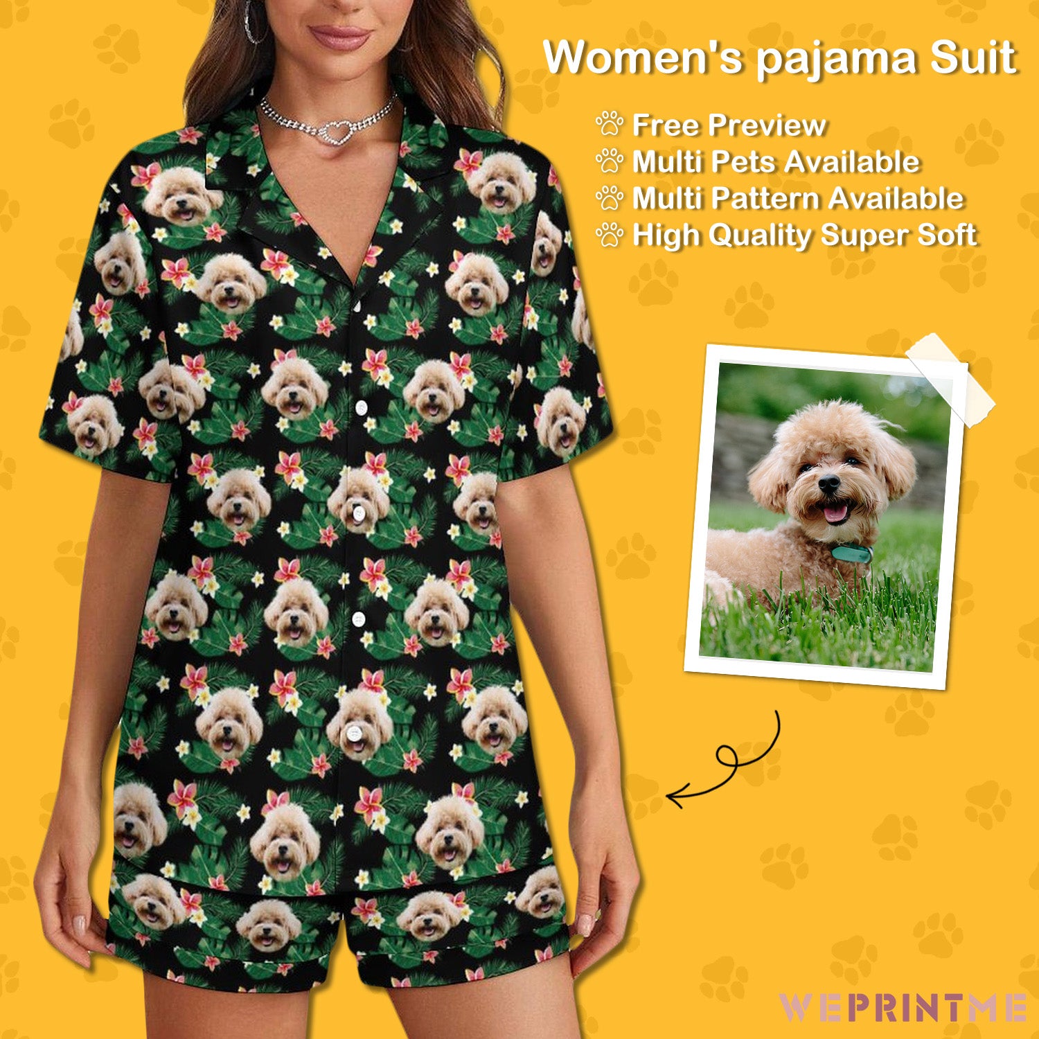 Custom Pet Flowers Women's Short Pajama Set-WEPRINTME-1