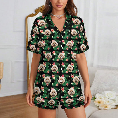 Custom Pet Flowers Women's Short Pajama Set-WEPRINTME-2