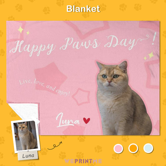 Custom Pet Face Happy Paws Day Fleece Blanket-WEPRINTME-1