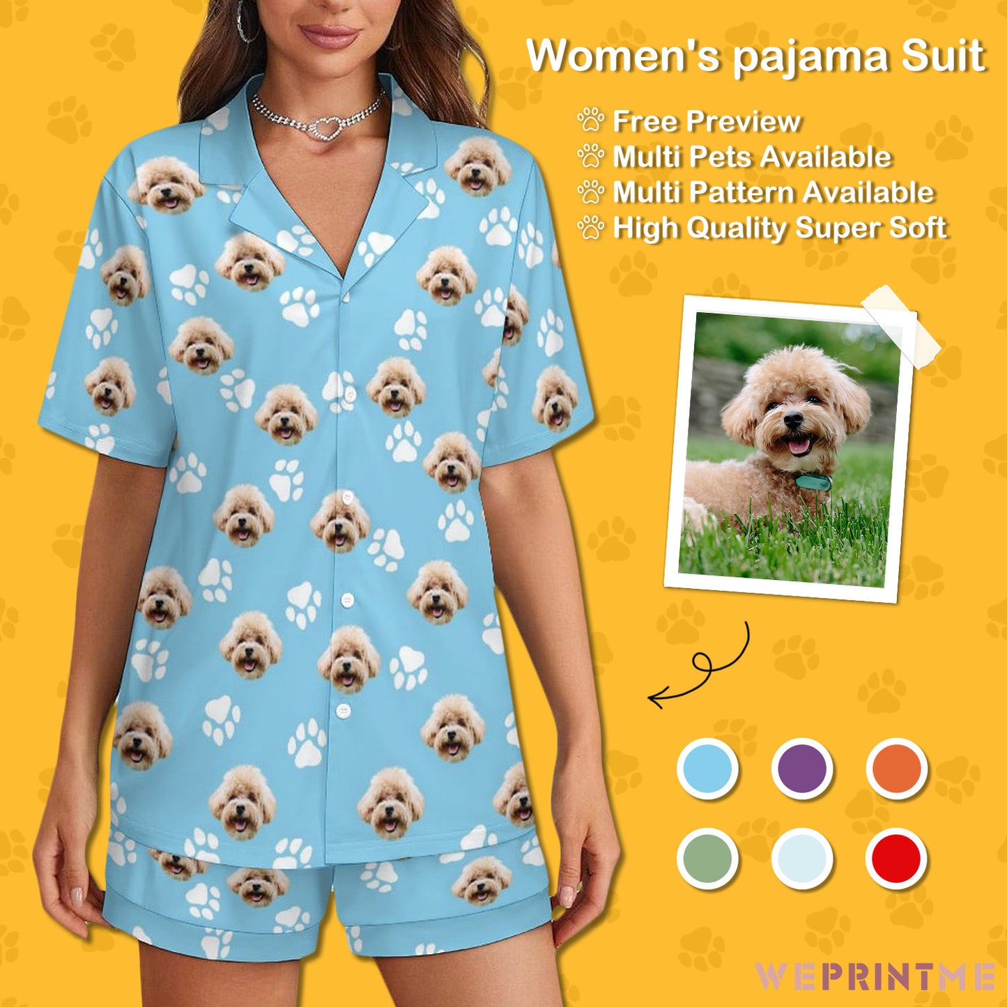 Custom Pet Paws Women's Short Pajama Set-WEPRINTME-1