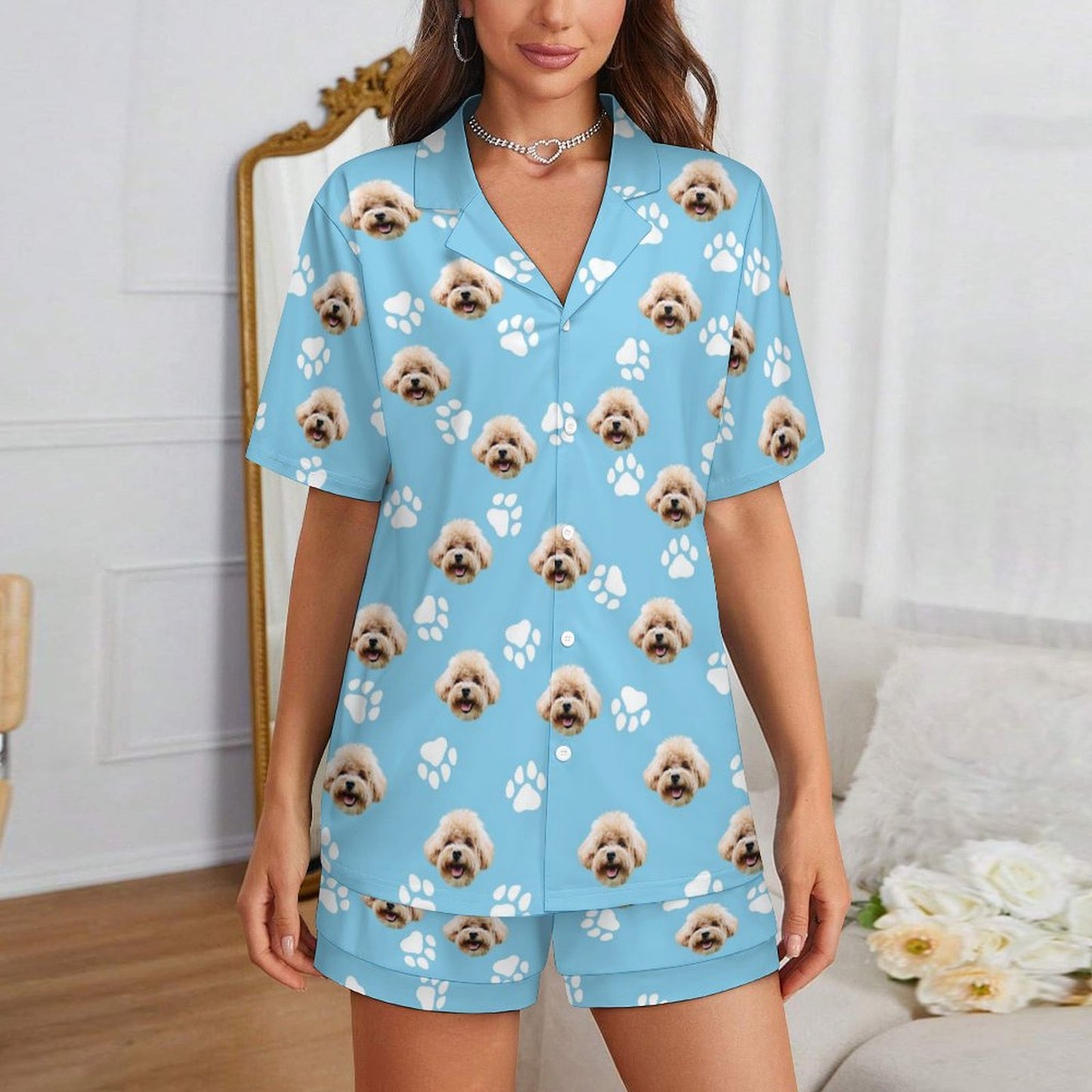 Custom Pet Paws Women's Short Pajama Set-WEPRINTME-2