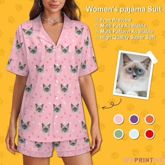 Custom Pet Paws and Pets Women's Short Pajama Set-WePrintMe-1
