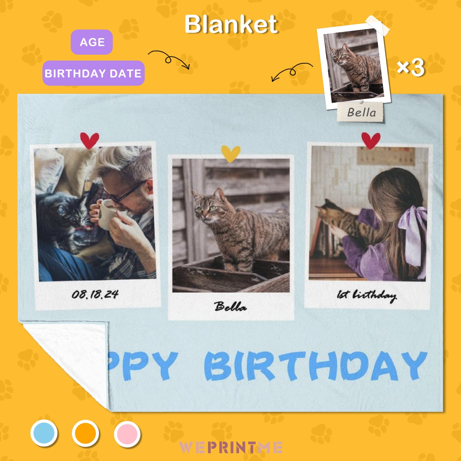 Custom Pet Photo 3 Moments Fleece Blanket-WEPRINTME-1