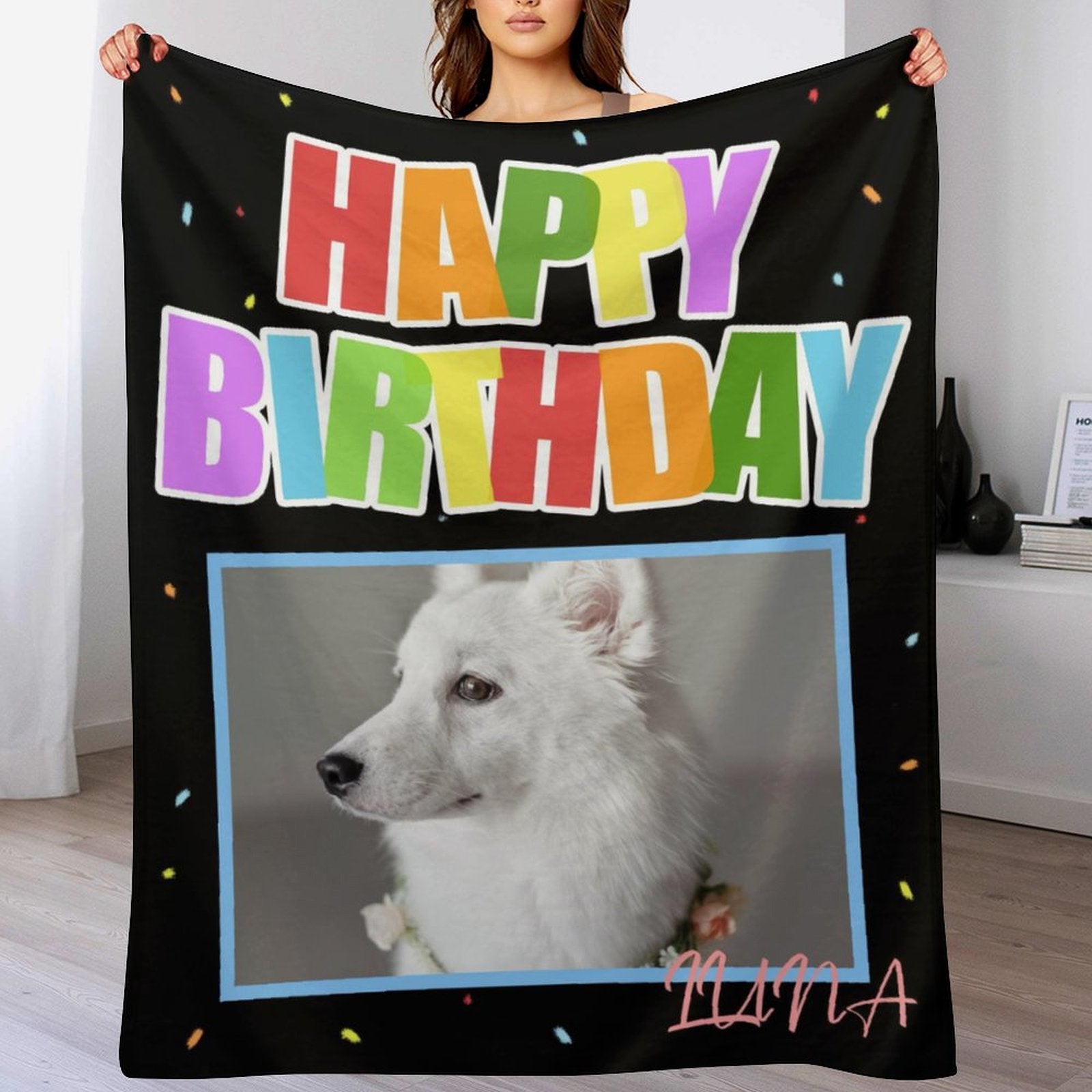 Custom Pet Photo Blanket Happy Birthday Blanket-WEPRINTME-10