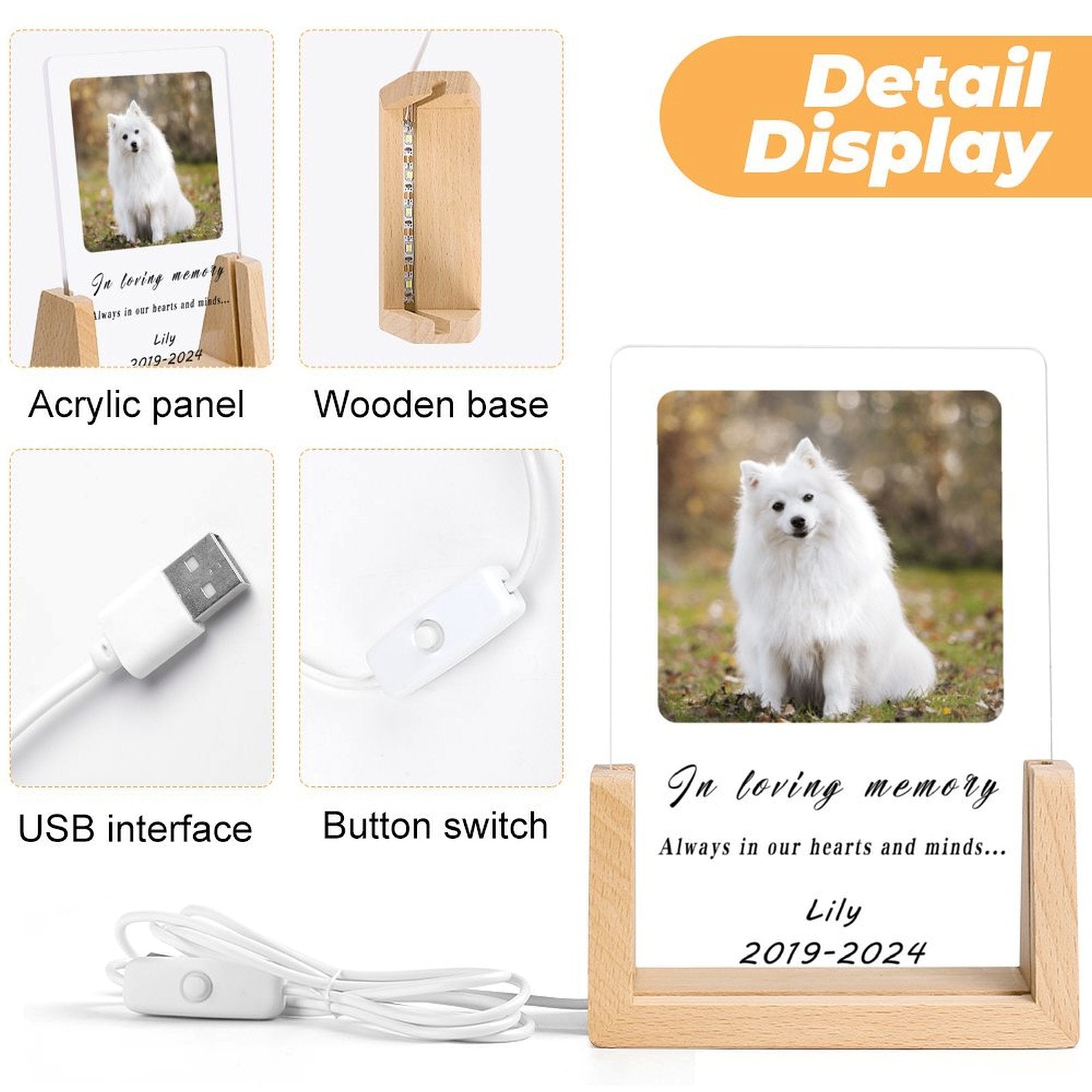 Custom Pet Photo Forever in Heart Memorial Acrylic Night Light-WEPRINTME-12