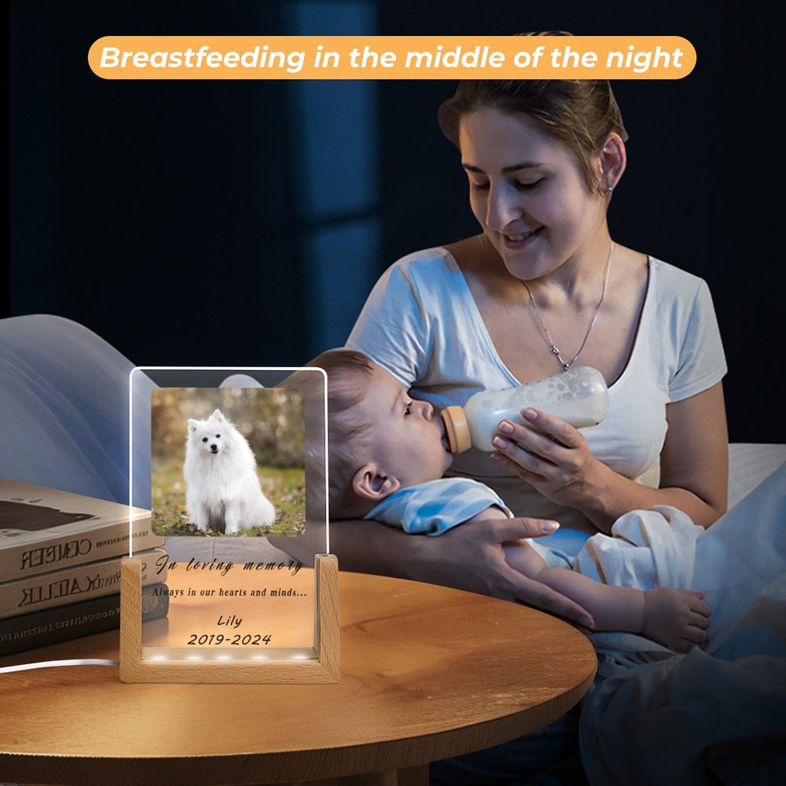 Custom Pet Photo Forever in Heart Memorial Acrylic Night Light-WEPRINTME-4