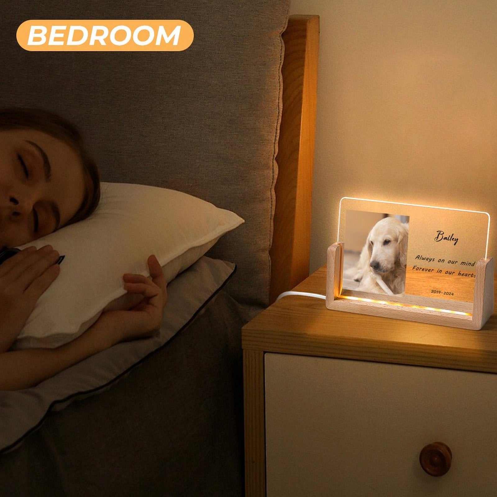 Custom Pet Photo Forever in Heart Memorial Acrylic Night Light-WEPRINTME-8