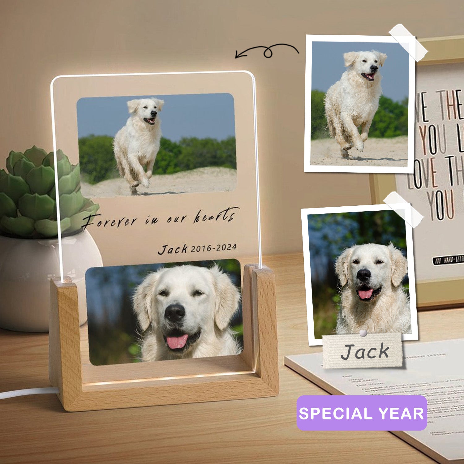 Custom Pet Photos Forever in Heart Memorial Acrylic Night Light-WEPRINTME-1