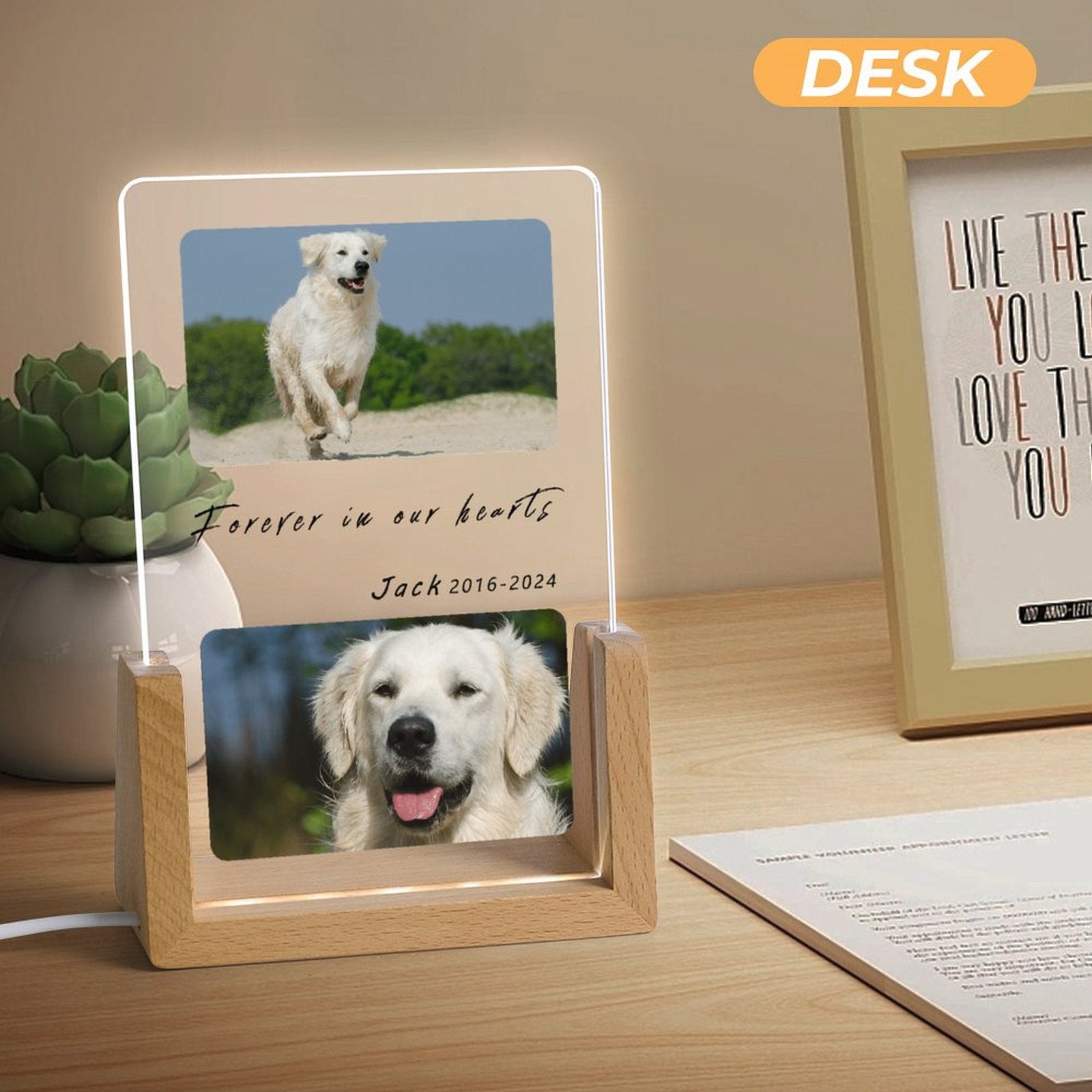 Custom Pet Photos Forever in Heart Memorial Acrylic Night Light-WEPRINTME-2