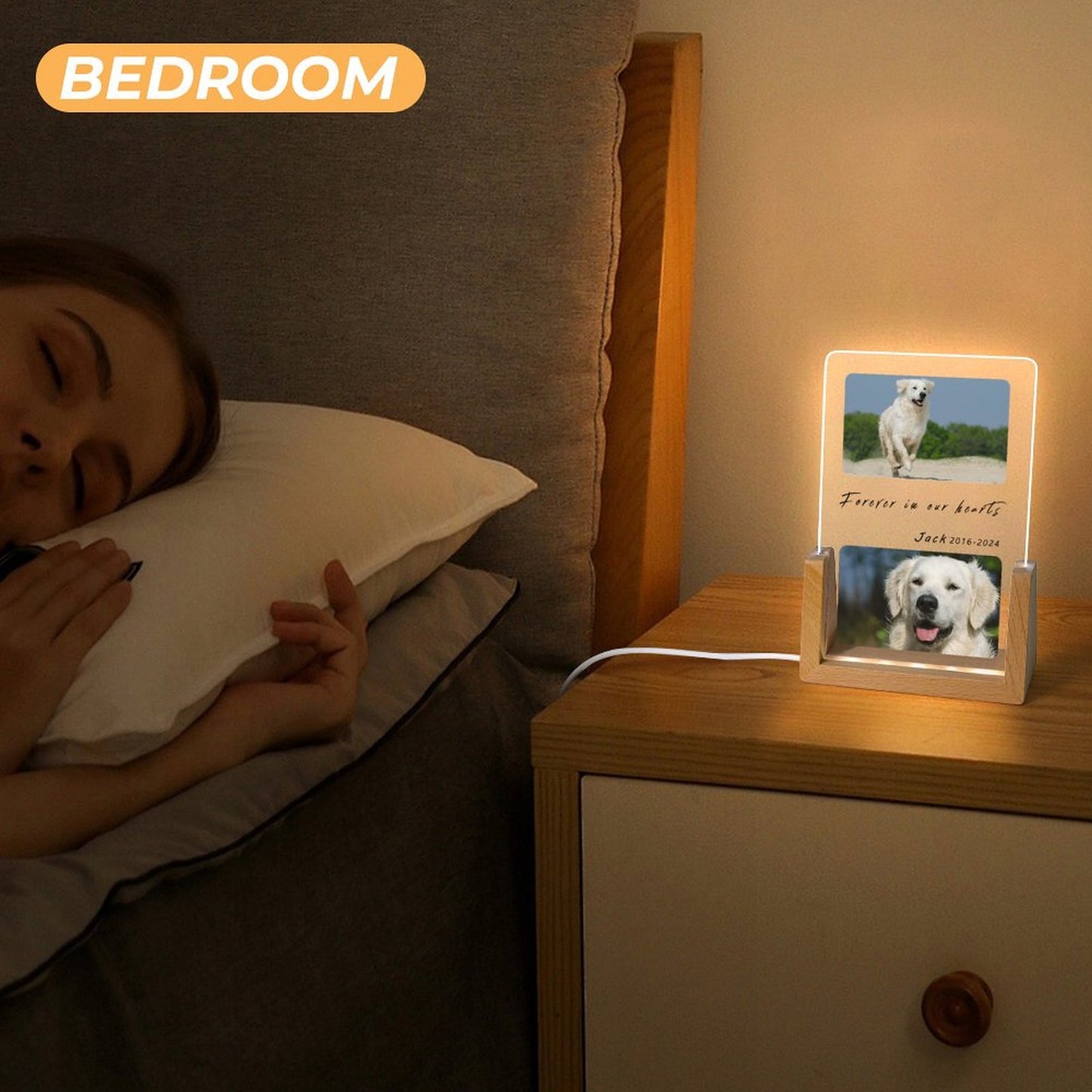 Custom Pet Photos Forever in Heart Memorial Acrylic Night Light-WEPRINTME-3