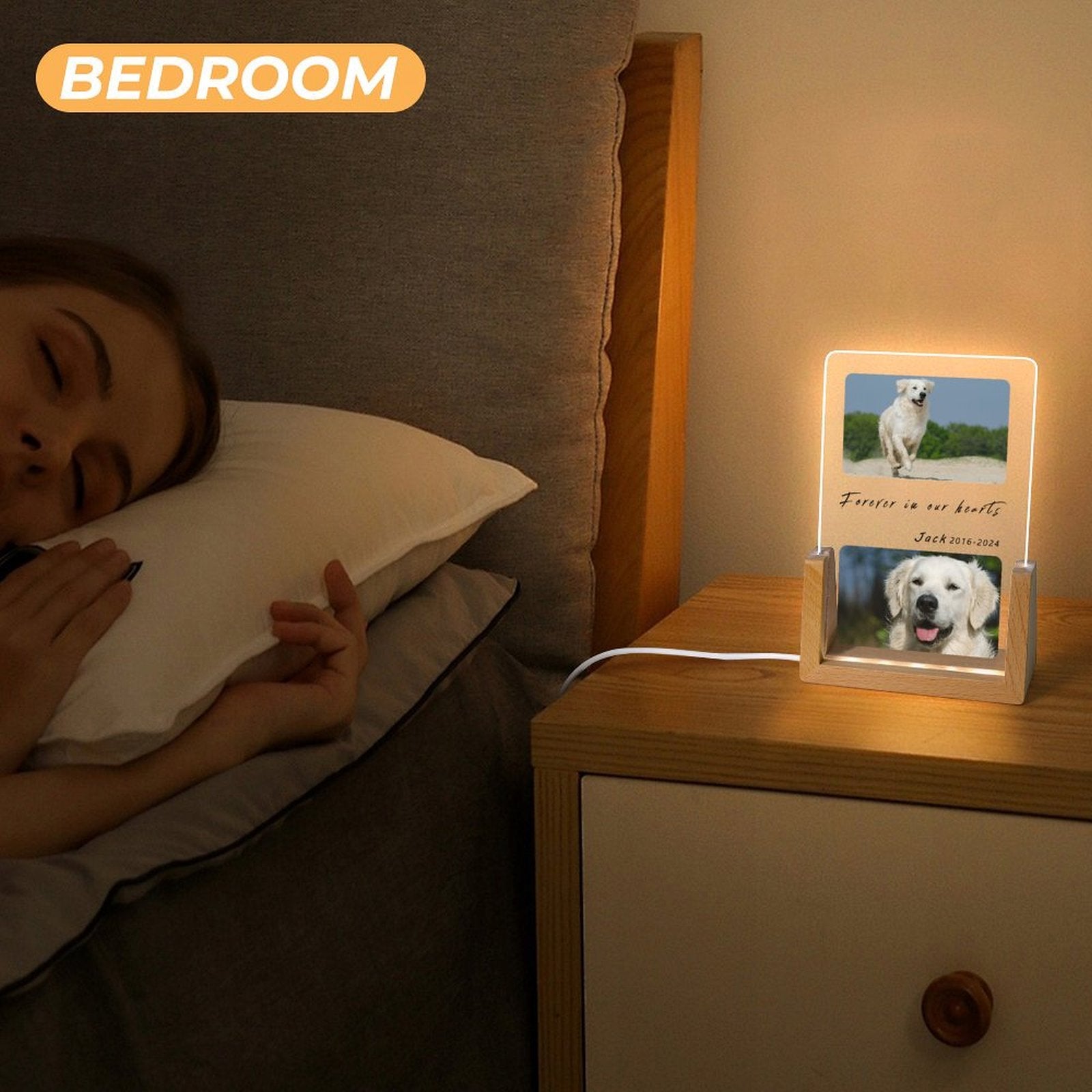 Custom Pet Photos Forever in Heart Memorial Acrylic Night Light-WEPRINTME-3