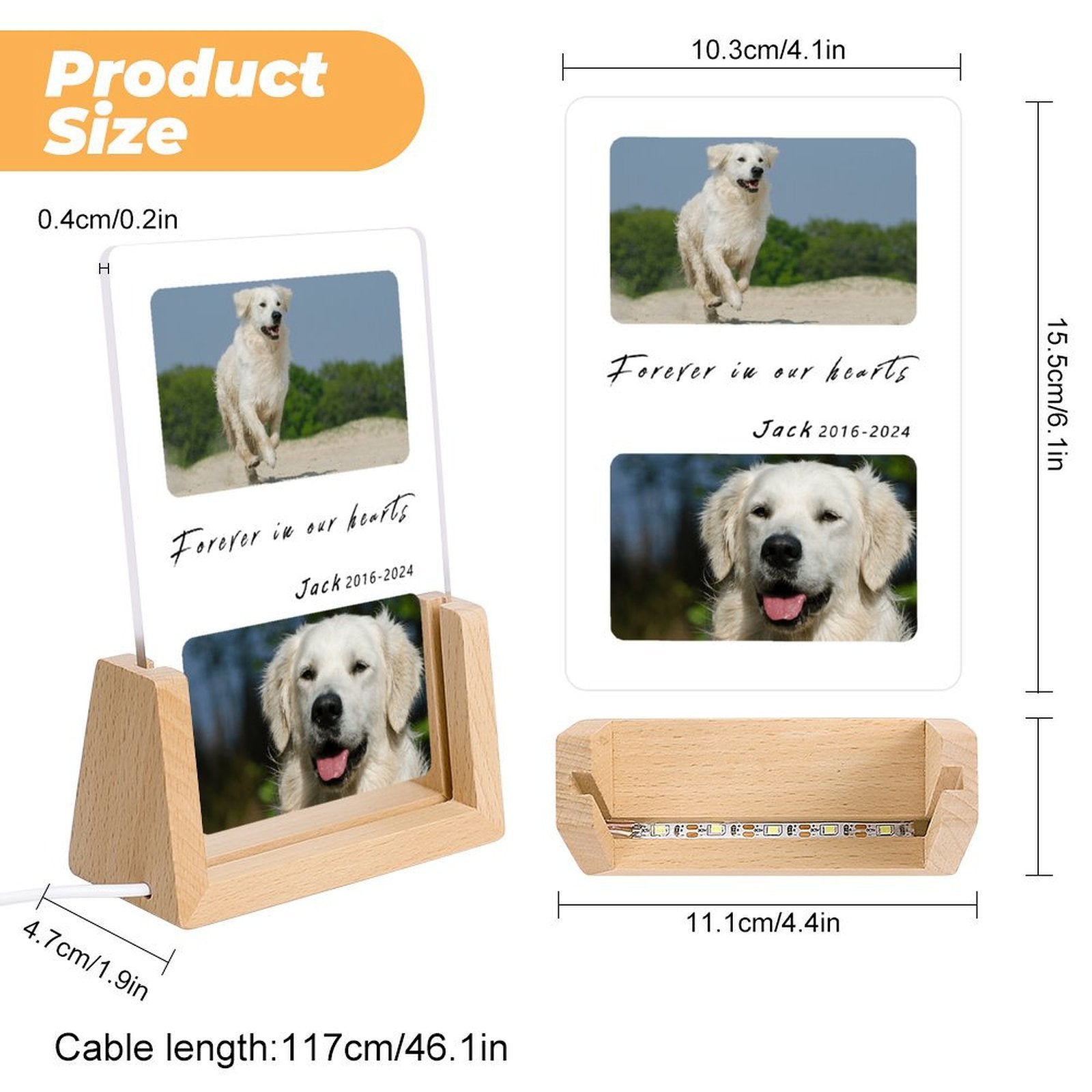 Custom Pet Photos Forever in Heart Memorial Acrylic Night Light-WEPRINTME-5