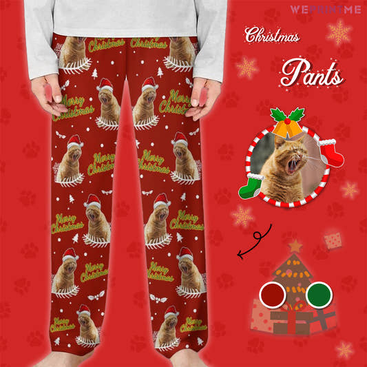 Custom Pet Face Merry Christmas Pajama Pants for Kids-Main-WePrintMe